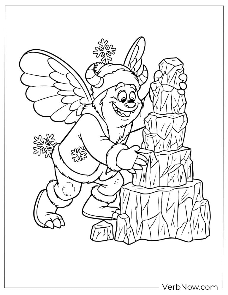 Cute winged monster carving an icy sculpture