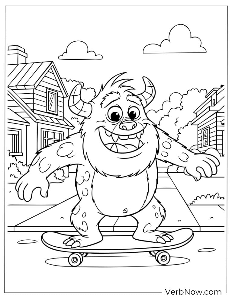 Cool monster skating through the neighborhood