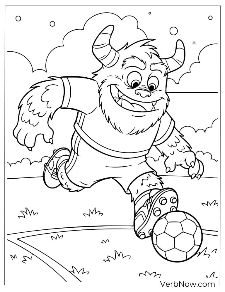 Energetic monster kicking a soccer ball
