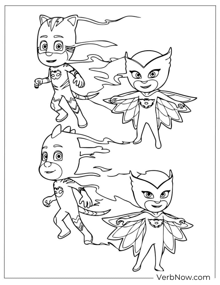 The PJ Masks heroes running fast together to save the day