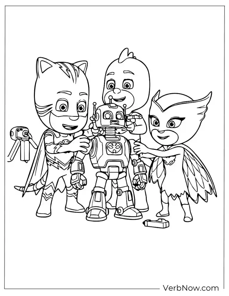 Catboy, Gekko, and Owlette having fun building a robot