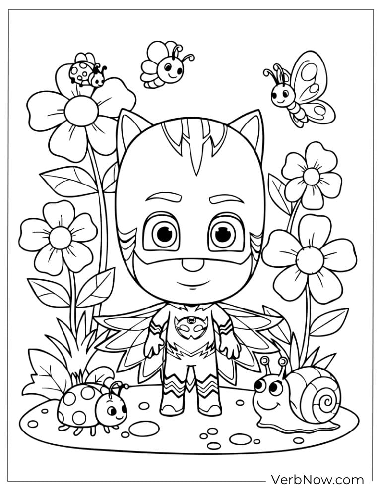 Catboy surrounded by flowers, butterflies, and a cute snail