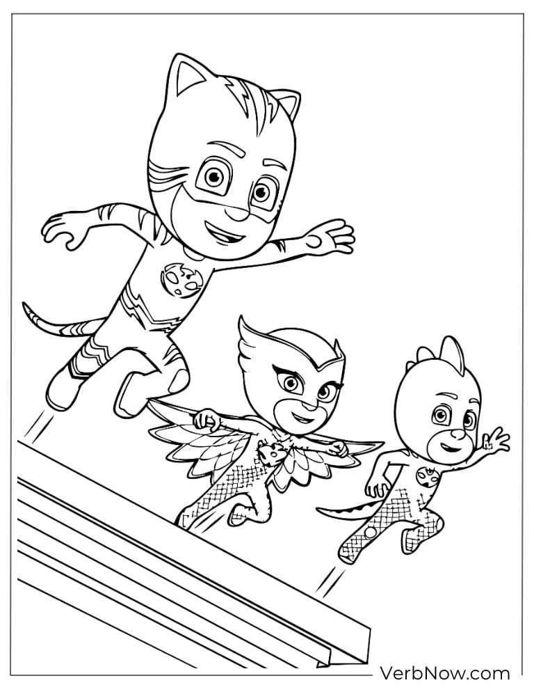 Catboy, Owlette, and Gekko leaping into action from a rooftop