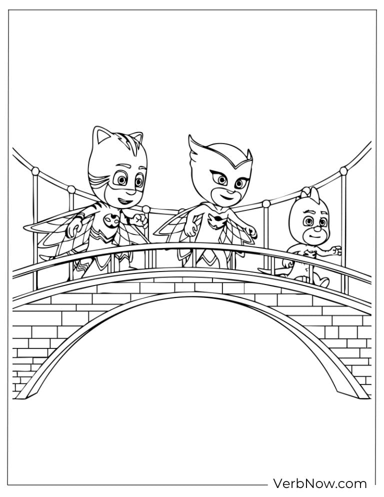 The PJ Masks team standing together on a bridge