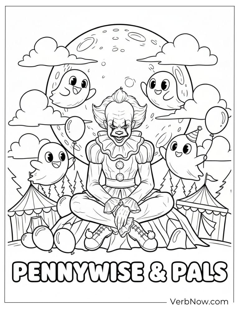 22 Free Pennywise Coloring Pages for Kids (100% Printable PDF) Pennywise meditating with friendly ghosts