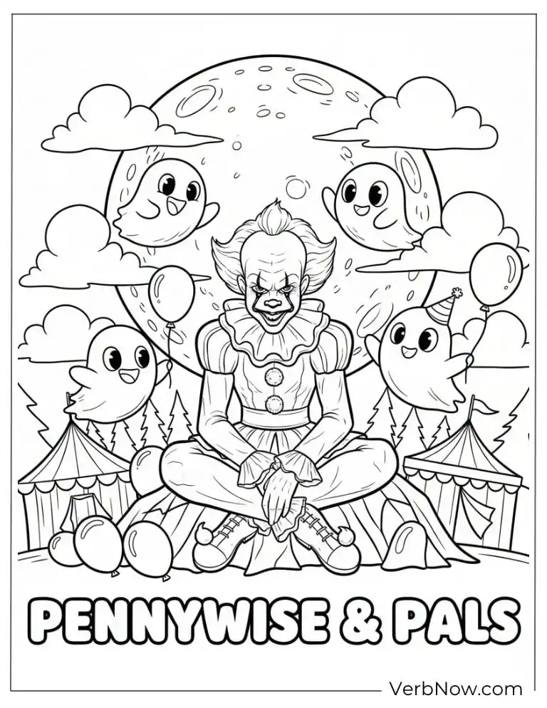22 Free Pennywise Coloring Pages for Kids (100% Printable PDF) Pennywise meditating with friendly ghosts