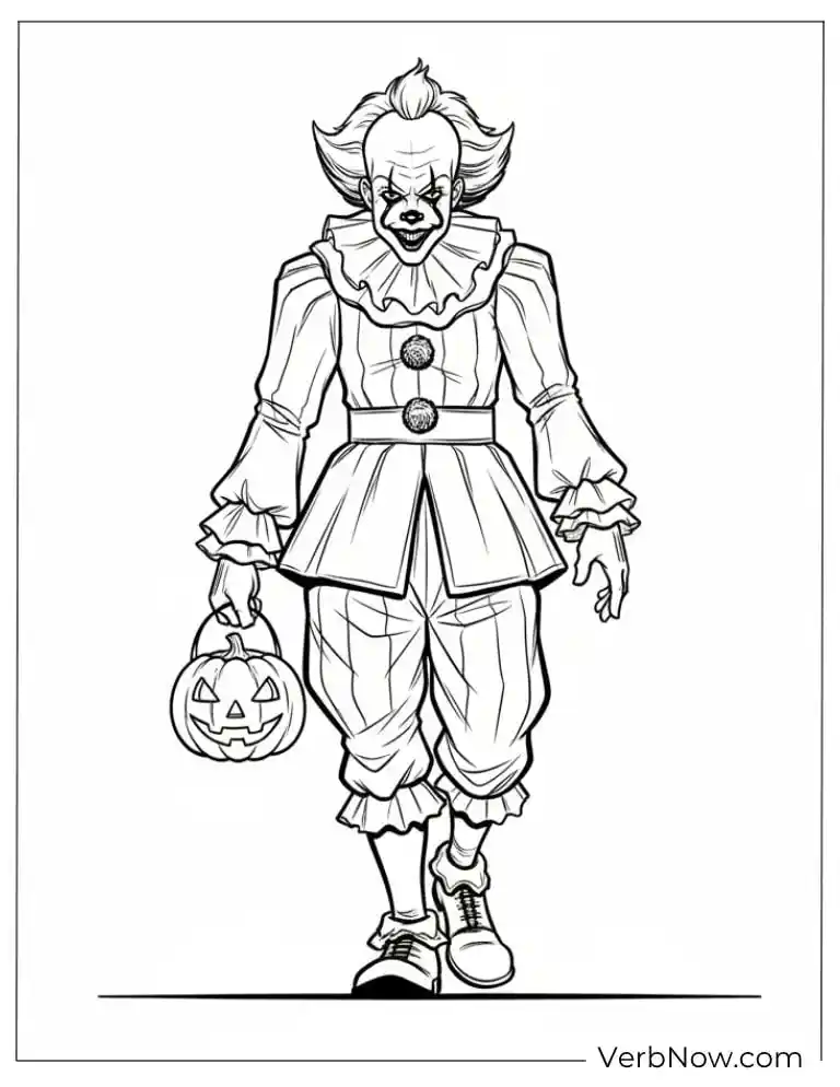 22 Free Pennywise Coloring Pages for Kids (100% Printable PDF) Pennywise holding a pumpkin lantern, standing menacingly