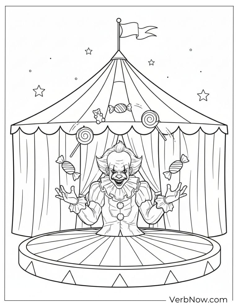22 Free Pennywise Coloring Pages for Kids (100% Printable PDF) Pennywise performing inside a circus tent