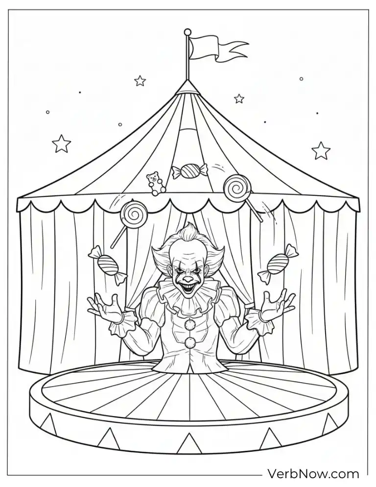 22 Free Pennywise Coloring Pages for Kids (100% Printable PDF) Pennywise performing inside a circus tent