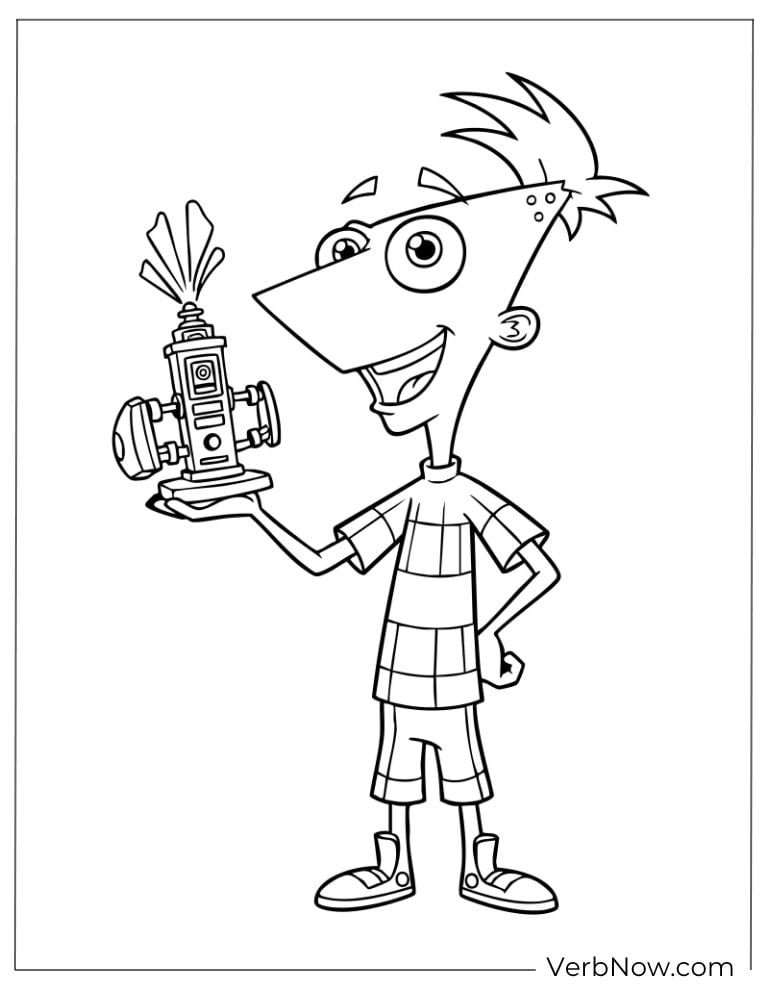 Phineas holds a small invention proudly