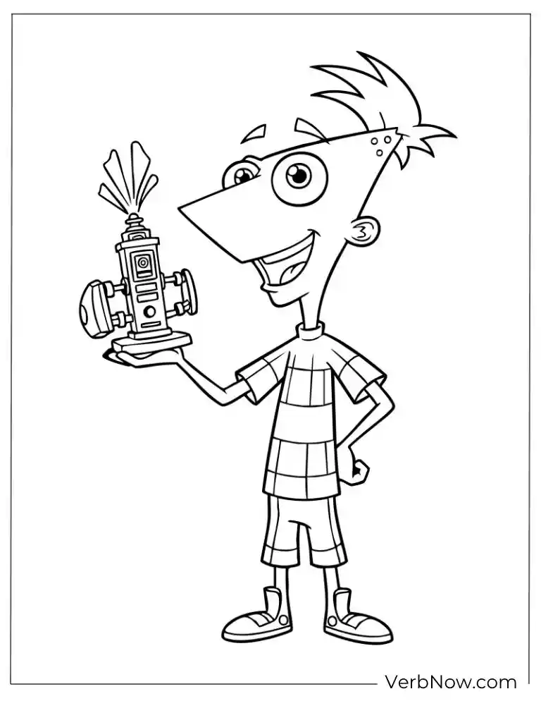 22 Free Phineas and Ferb Coloring Pages (100% Printable PDF) Phineas holds a small invention proudly