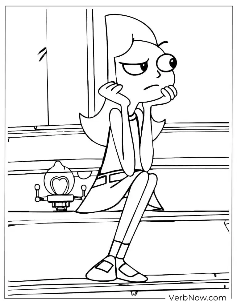 22 Free Phineas and Ferb Coloring Pages (100% Printable PDF) Candace sits on the porch, looking thoughtful