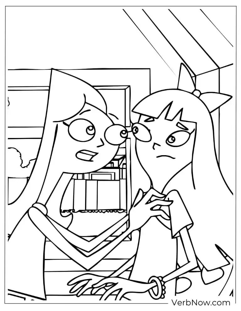22 Free Phineas and Ferb Coloring Pages (100% Printable PDF) Candace talks to Vanessa about a secret plan