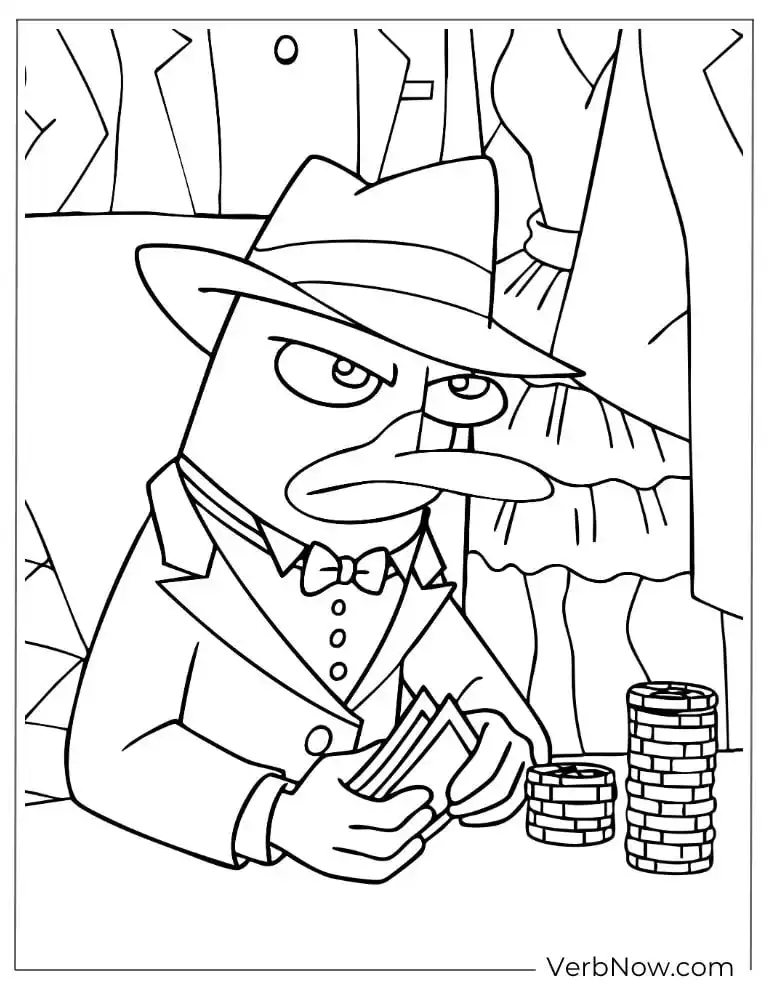 22 Free Phineas and Ferb Coloring Pages (100% Printable PDF) Perry the Platypus plays poker in disguise