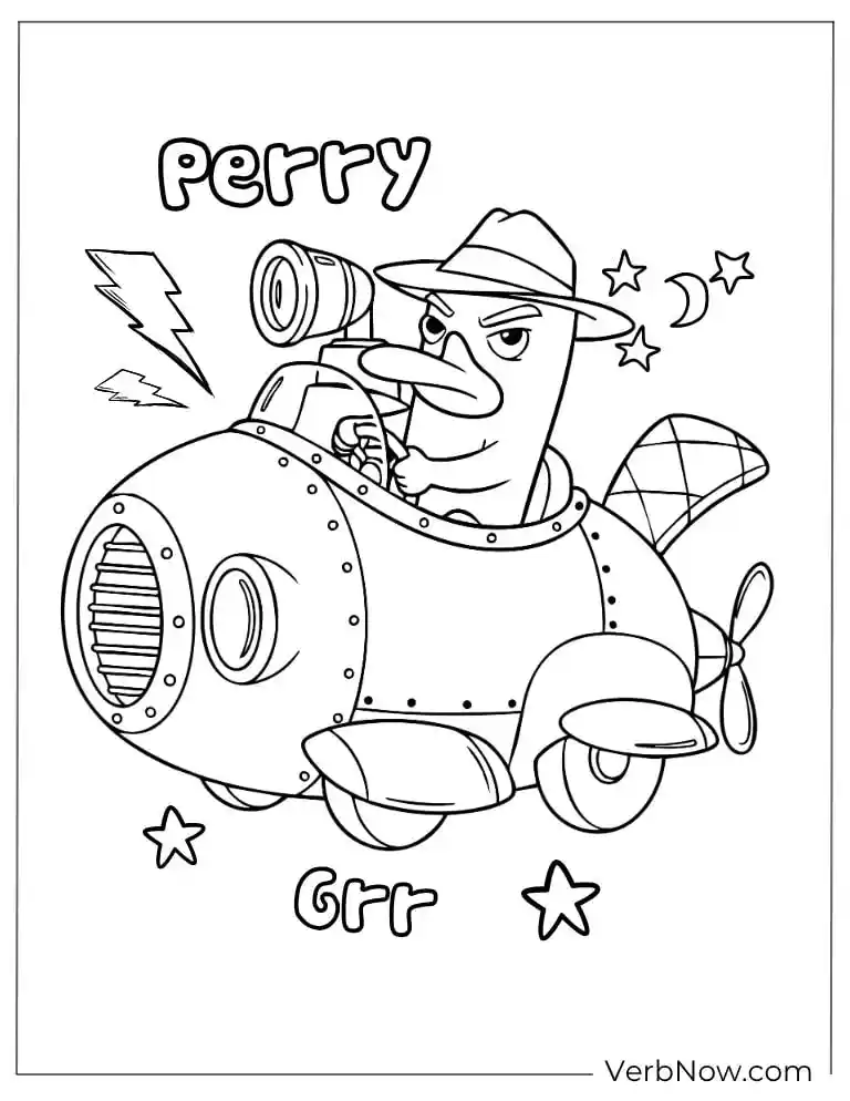 22 Free Phineas and Ferb Coloring Pages (100% Printable PDF) Agent P flies in a plane, ready for action