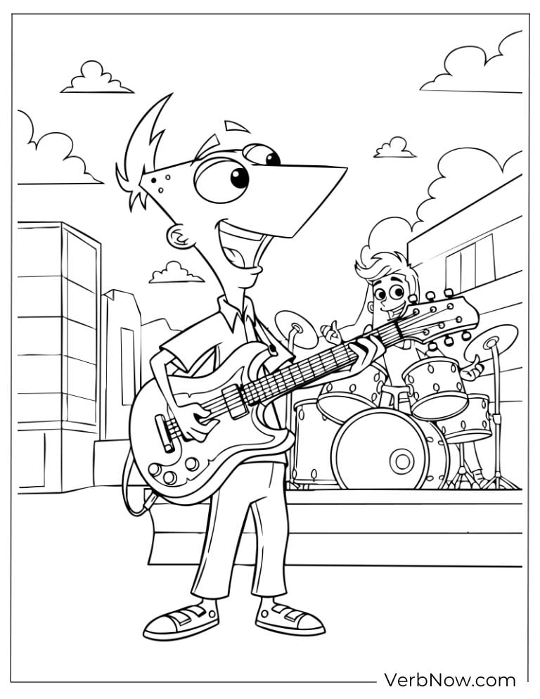 Phineas and his friends play guitars in their backyard band