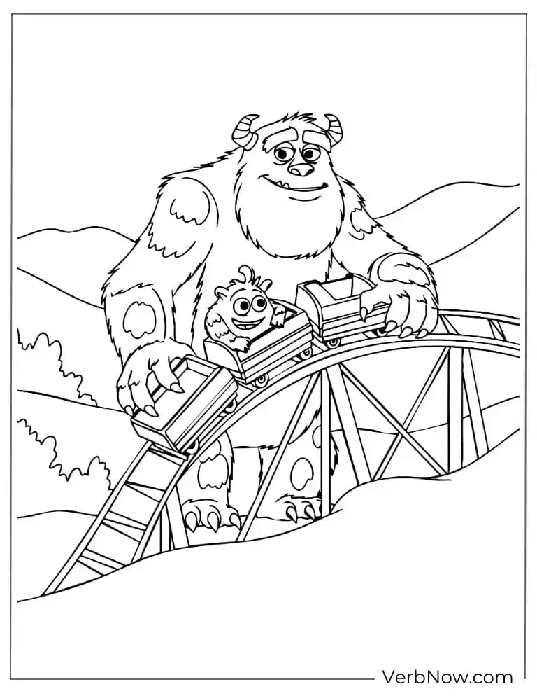 22 Free Pixar Coloring Pages for Every Fan (Printable PDF) Sulley and Boo ride a roller coaster