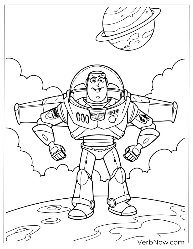 Buzz Lightyear poses proudly on an alien planet