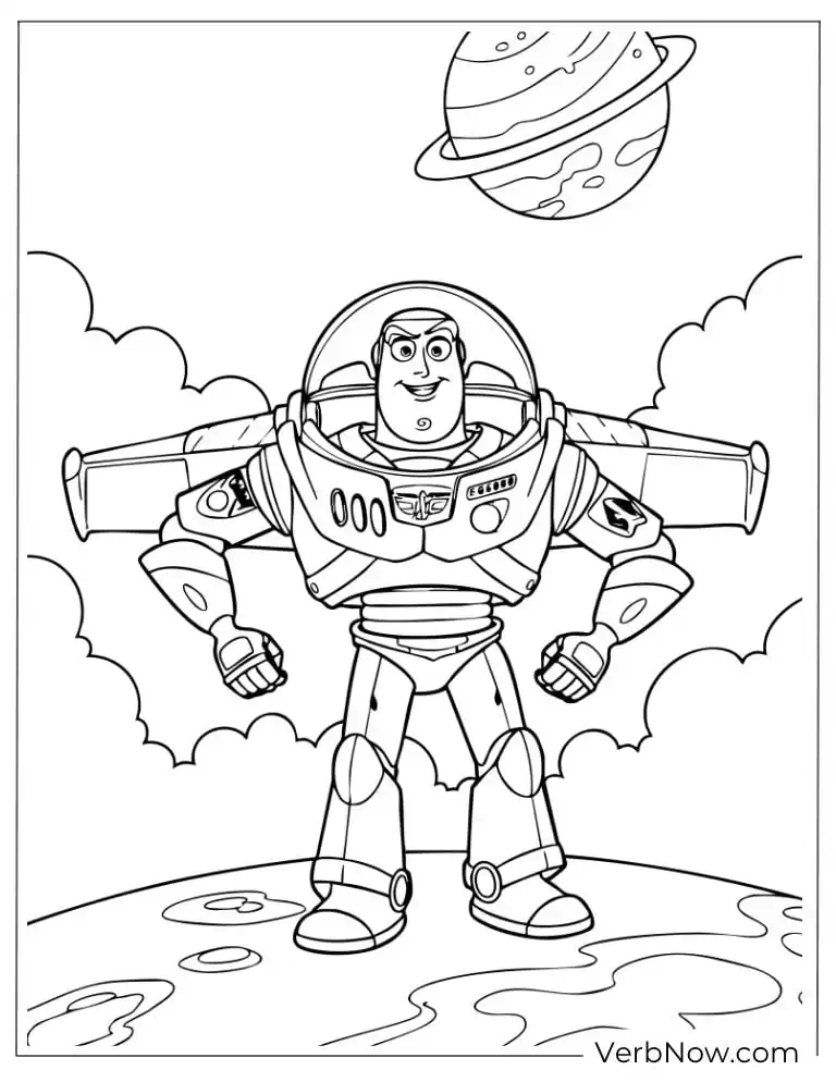 22 Free Pixar Coloring Pages for Every Fan (Printable PDF) Buzz Lightyear poses proudly on an alien planet