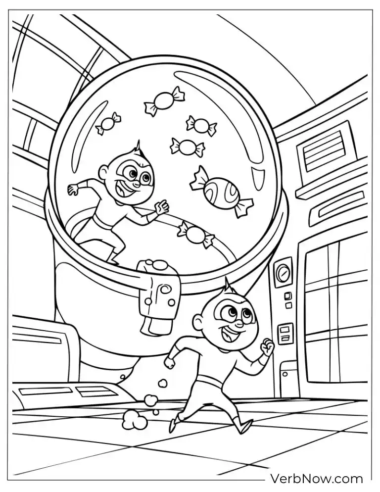 22 Free Pixar Coloring Pages for Every Fan (Printable PDF) Two superhero brothers run inside a futuristic machine