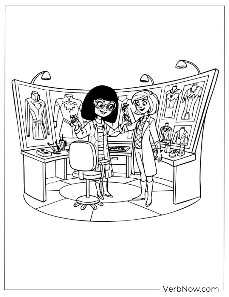 Edna Mode designs a new superhero suit with Elastigirl