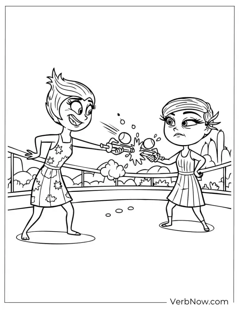 22 Free Pixar Coloring Pages for Every Fan (Printable PDF) Joy and Sadness share a playful moment by the river