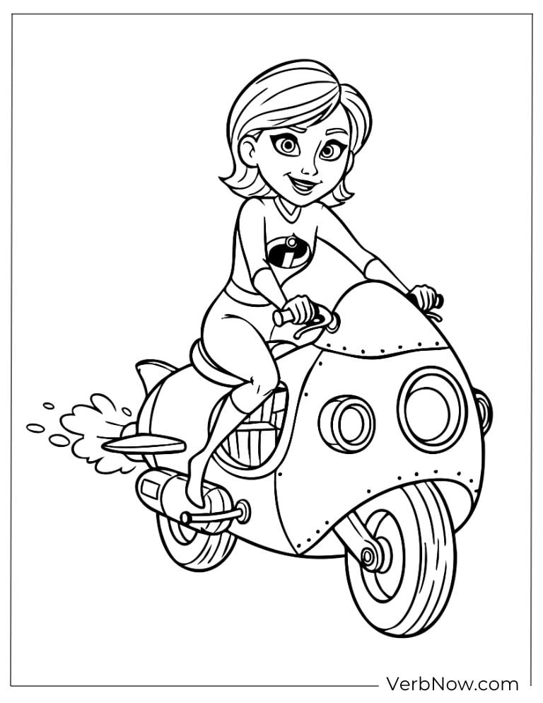 Elastigirl rides her futuristic motorcycle on a daring mission