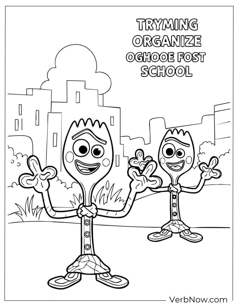 Forky and his friend smile happily after school