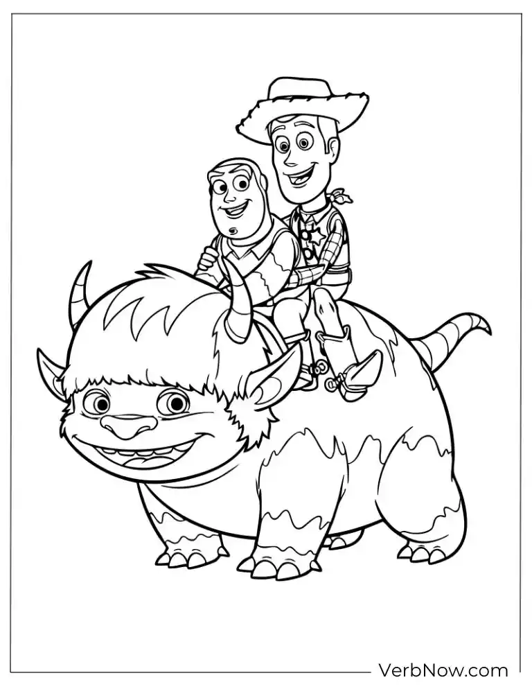 22 Free Pixar Coloring Pages for Every Fan (Printable PDF) Woody rides a friendly creature on an adventure