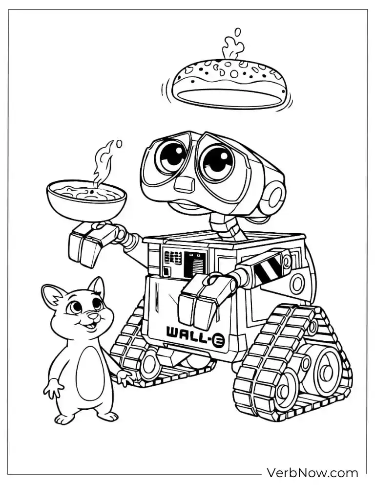 22 Free Pixar Coloring Pages for Every Fan (Printable PDF) WALL-E and a mouse enjoy a meal together