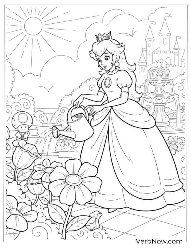 22 Free Princess Peach Coloring Pages (Printable PDF) Princess Peach Watering Flowers Coloring Page