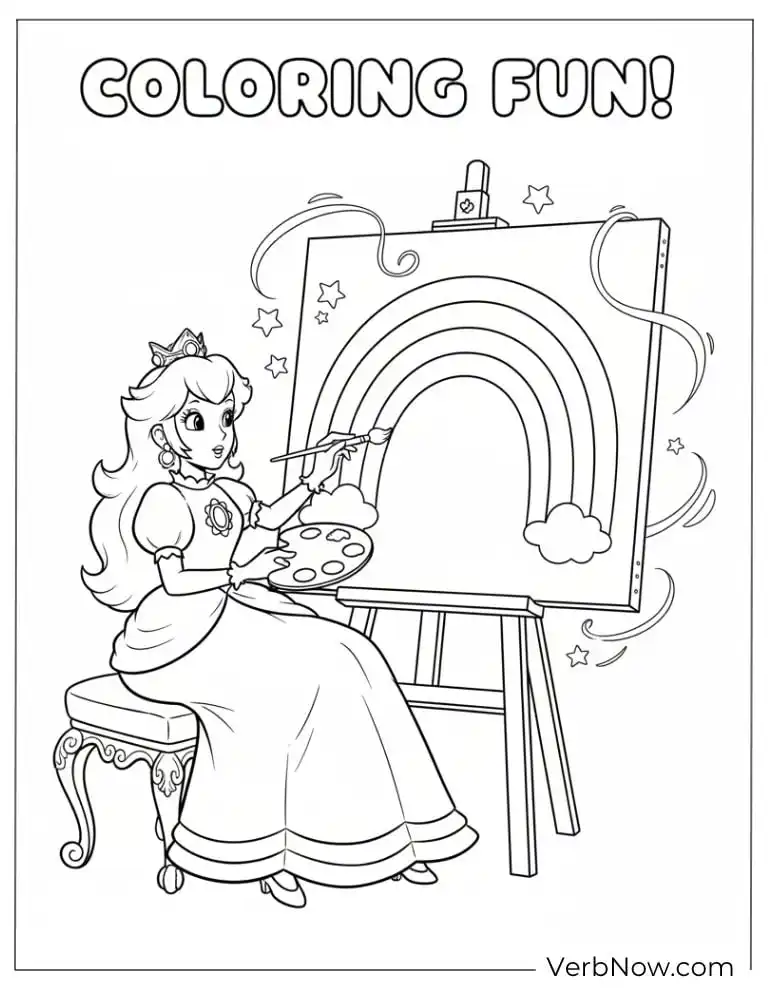 22 Free Princess Peach Coloring Pages (Printable PDF) Princess Peach Painting Rainbow Printable Coloring Page