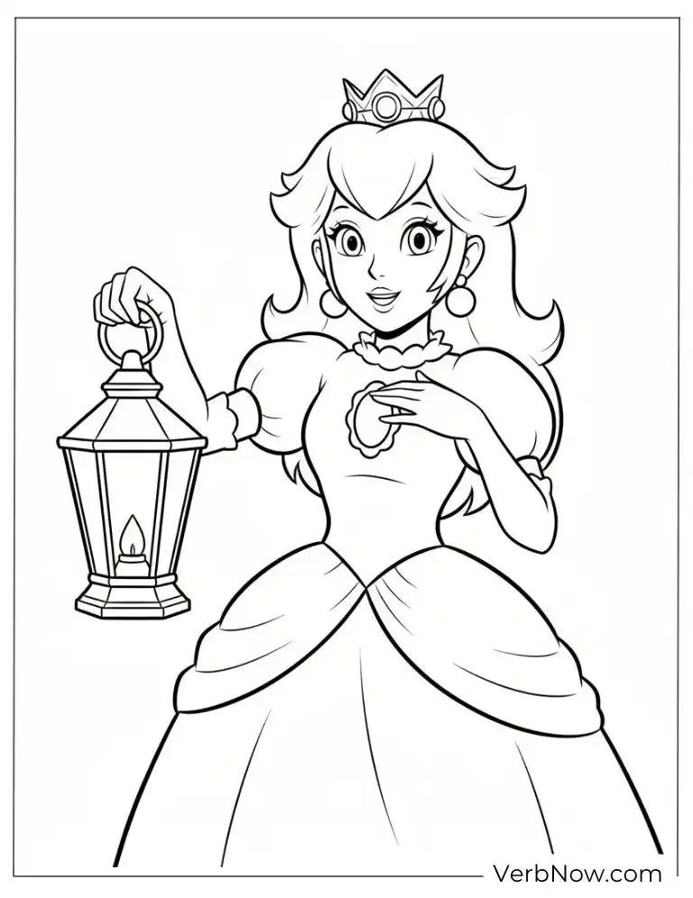 22 Free Princess Peach Coloring Pages (Printable PDF) Princess Peach Coloring Page Holding Lantern