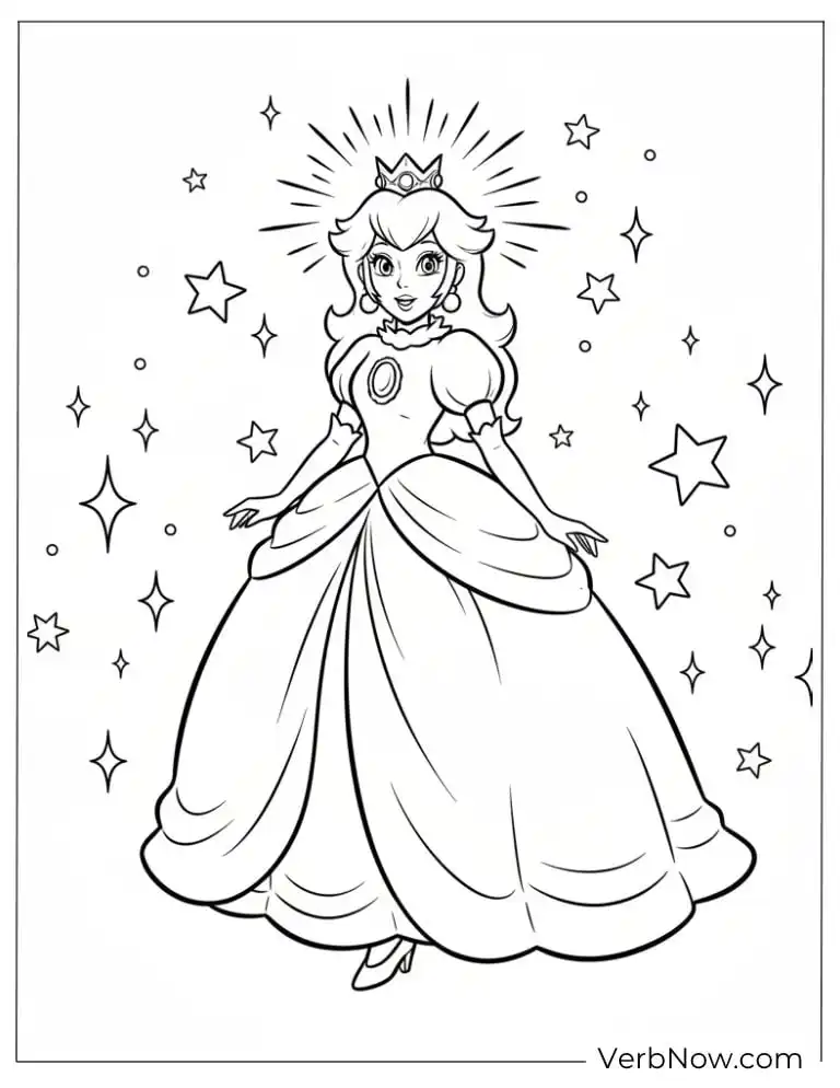 22 Free Princess Peach Coloring Pages (Printable PDF) Princess Peach Coloring Page with Stars