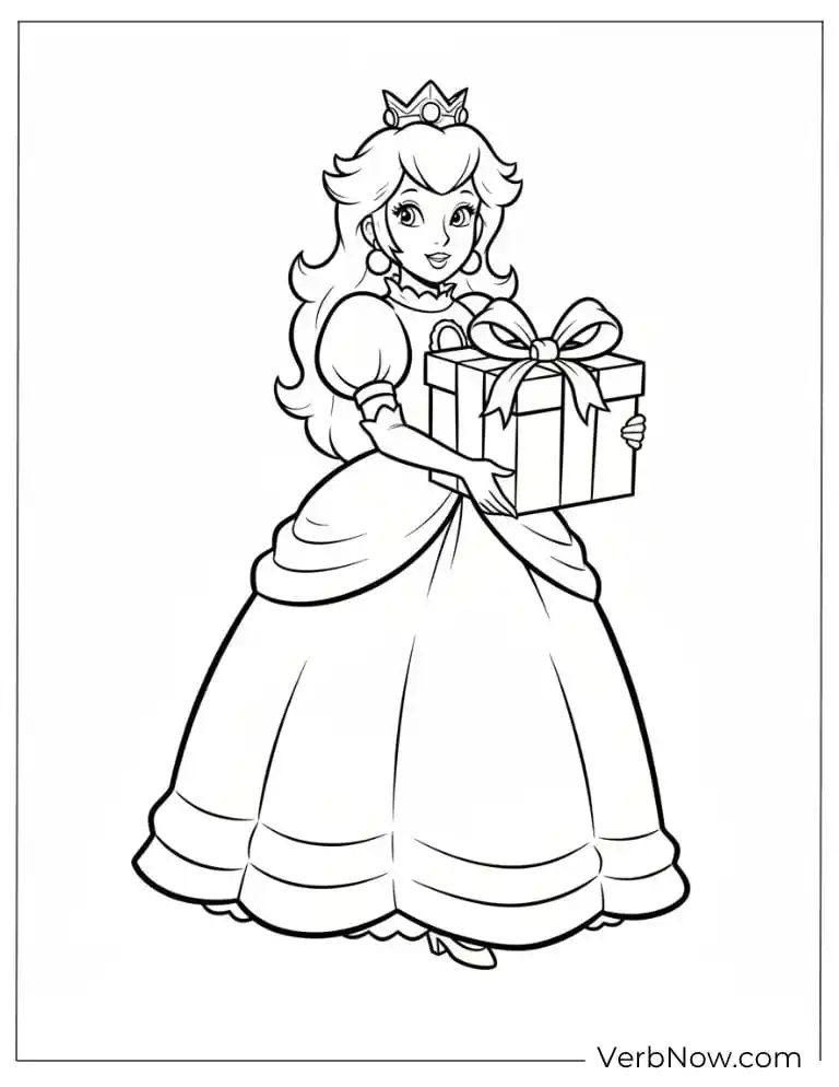 22 Free Princess Peach Coloring Pages (Printable PDF) Princess Peach with Present Coloring Page