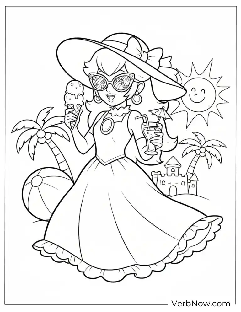 22 Free Princess Peach Coloring Pages (Printable PDF) Princess Peach Summer Beach Coloring Page