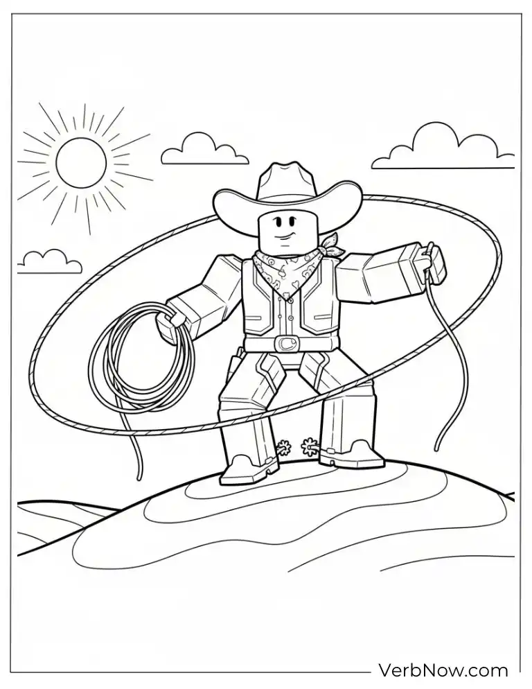 Roblox Style Cowboy Lasso Coloring Page