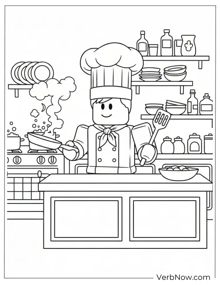 22 Roblox Coloring Pages For Kids (100% Printable PDF) Block Chef Cooking in Kitchen Coloring Page