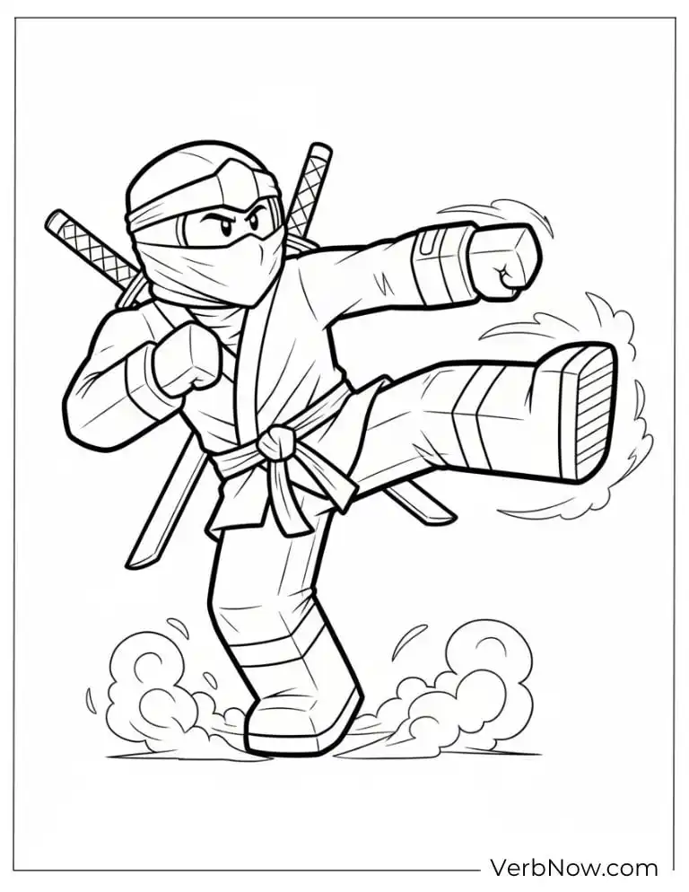 22 Roblox Coloring Pages For Kids (100% Printable PDF) Cartoon Ninja Action Pose Coloring Page