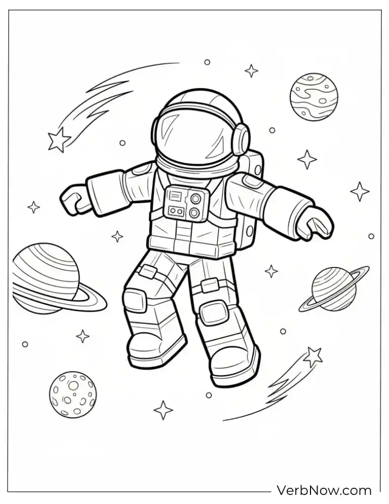 22 Roblox Coloring Pages For Kids (100% Printable PDF) Astronaut in Space Coloring Page with Planets