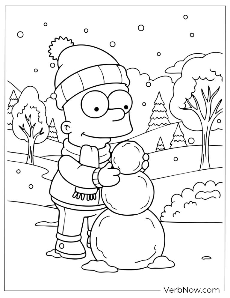 Bart building a snowman on a winter day
