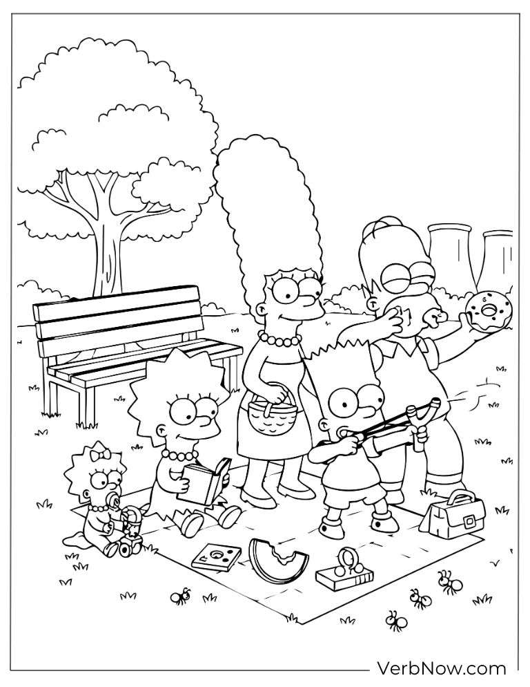 The Simpsons having a picnic in the park