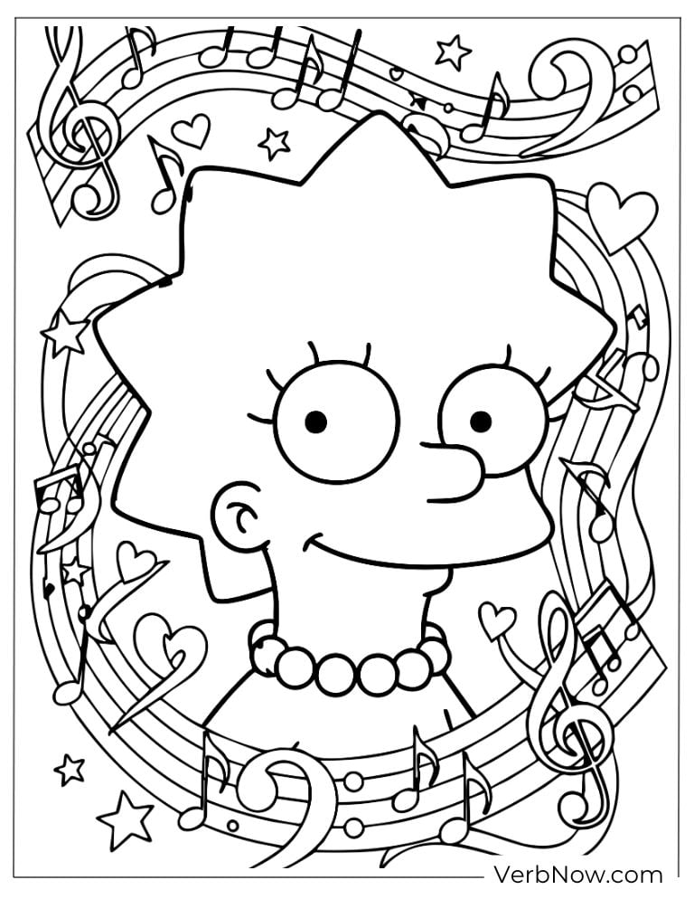 Lisa smiling inside a musical frame with notes and stars
