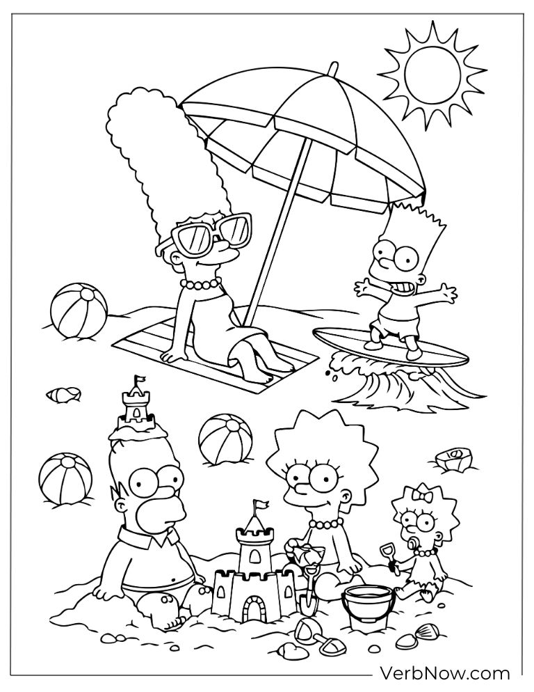 The Simpson family building sandcastles at the beach