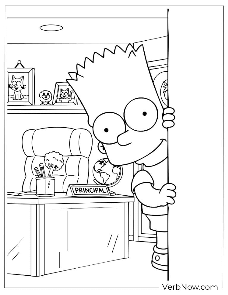 Bart peeking mischievously from behind the principal’s desk