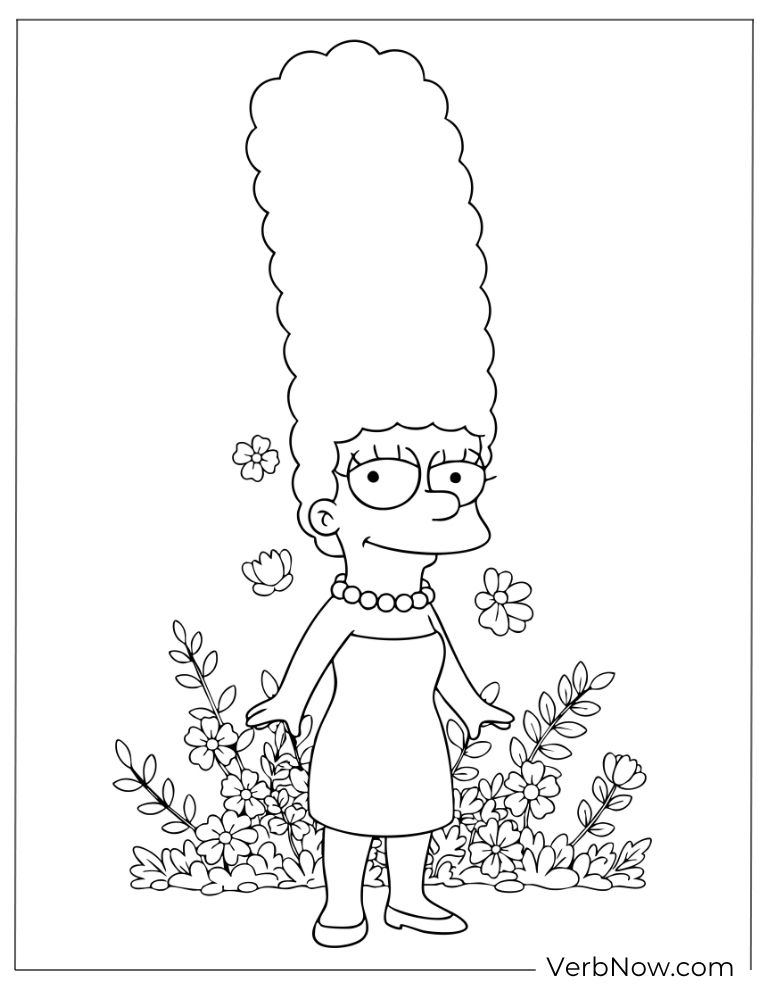 Marge standing in a flower garden with a smile