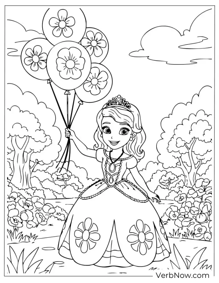 Sofia holds balloons in a sunny meadow