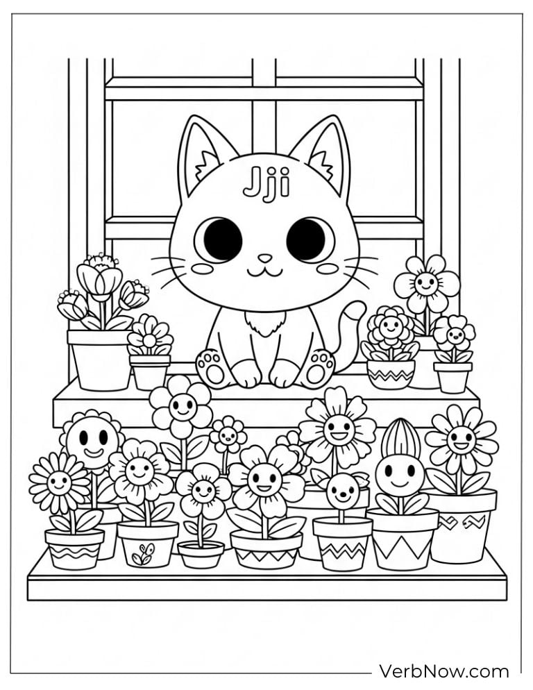 Studio Ghibli Cat and Flowers