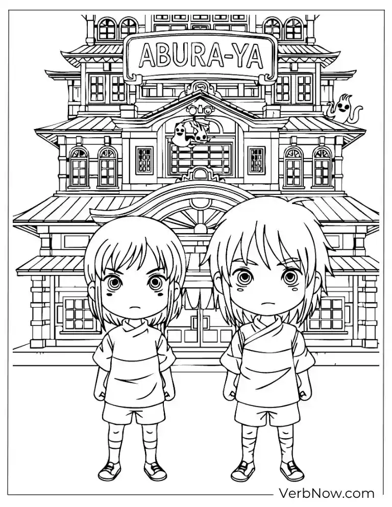 22 Free Studio Ghibli Coloring Pages (100% Printable PDF) Chibi version of Spirited Away bathhouse