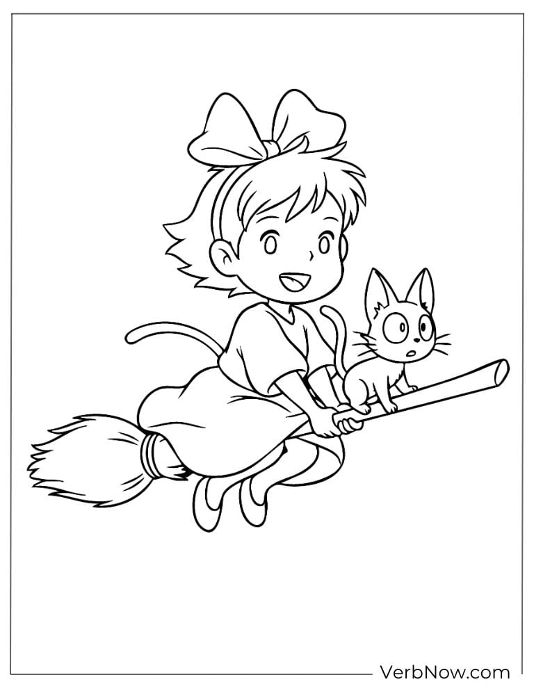 Kiki soaring through the sky with Jiji